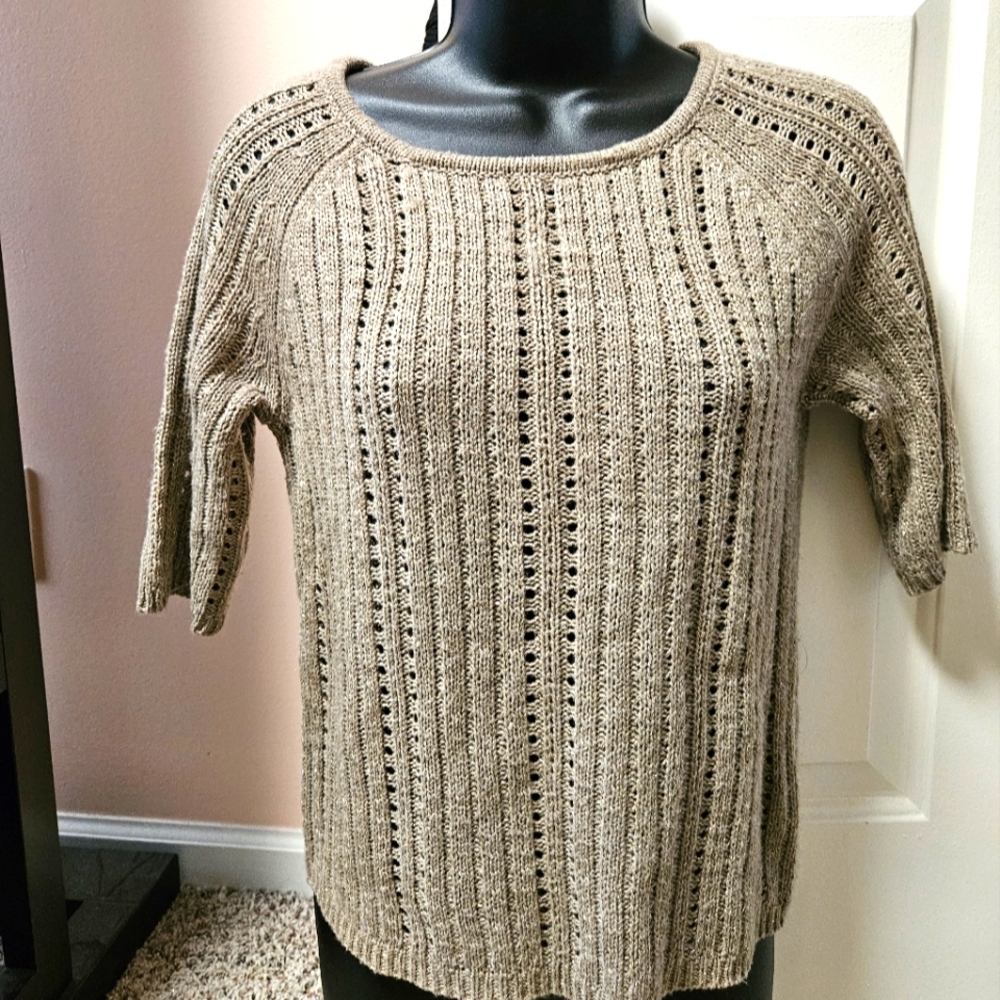 Gold Sparkly Scoop Neck Sweater with Ribbed Texture
